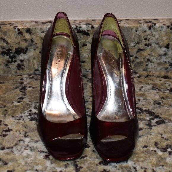 BCBG Generation Ariel Ruby Red Patent Peep Toe Heels Shoes Womens Size 6 1/2B - Picture 1 of 8